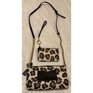 Coach Quinn Leopard Ocelot Print Crossbody Purse Bag + Wristlet w/Gold Hardware